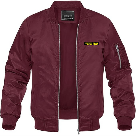 Men's Wastern Union Logo Lightweight Bomber Jacket Windbreaker Softshell Varsity Jacket Coat