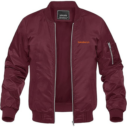 Men's Sainsbury_s Logo Lightweight Bomber Jacket Windbreaker Softshell Varsity Jacket Coat