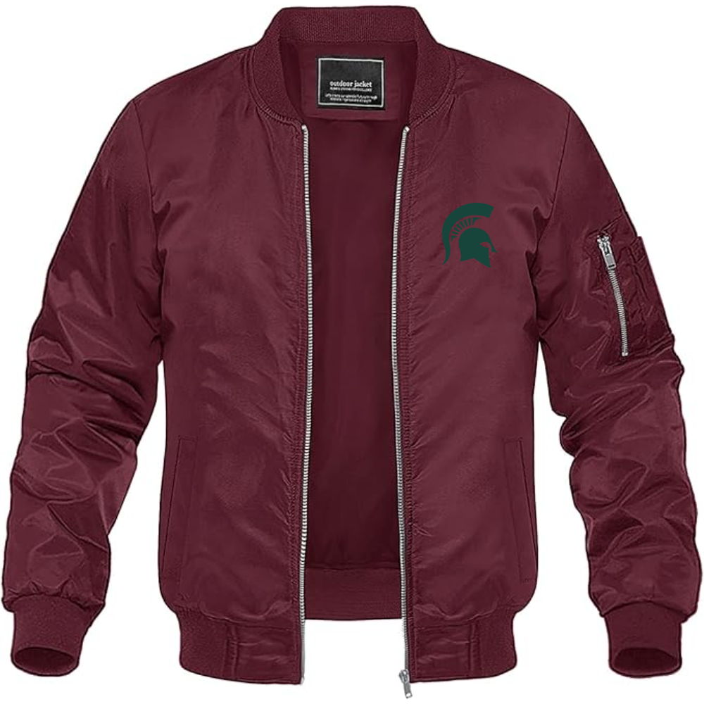Men's Michigan State Spartans Logo Lightweight Bomber Jacket Windbreaker Softshell Varsity Jacket Coat