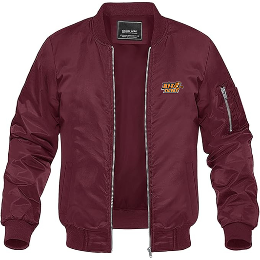 Men's RIT Tigers Logo Lightweight Bomber Jacket Windbreaker Softshell Varsity Jacket Coat