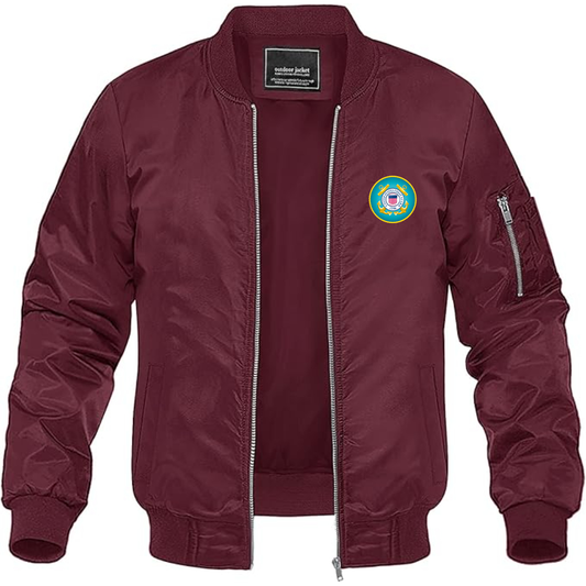 Men's Coast Guard Logo Lightweight Bomber Jacket Windbreaker Softshell Varsity Jacket Coat