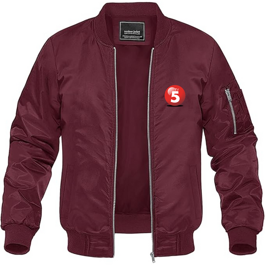Men's ABC TV5 Logo Lightweight Bomber Jacket Windbreaker Softshell Varsity Jacket Coat