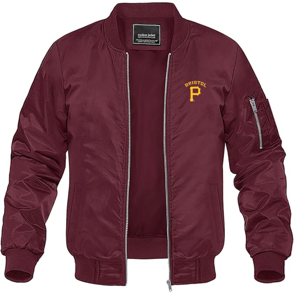 Men's  Bristol Pirates  Logo Lightweight Bomber Jacket Windbreaker Softshell Varsity Jacket Coat