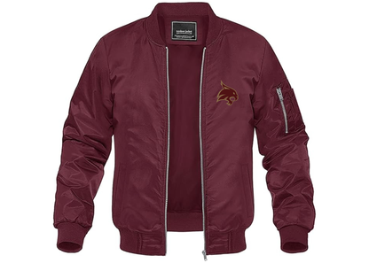 Men's Texas State Bobcats Lightweight Bomber Jacket Windbreaker Softshell Varsity Jacket Coat