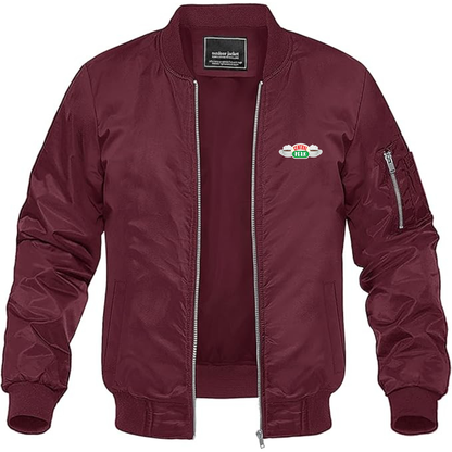 Men's Central Perk Logo Lightweight Bomber Jacket Windbreaker Softshell Varsity Jacket Coat
