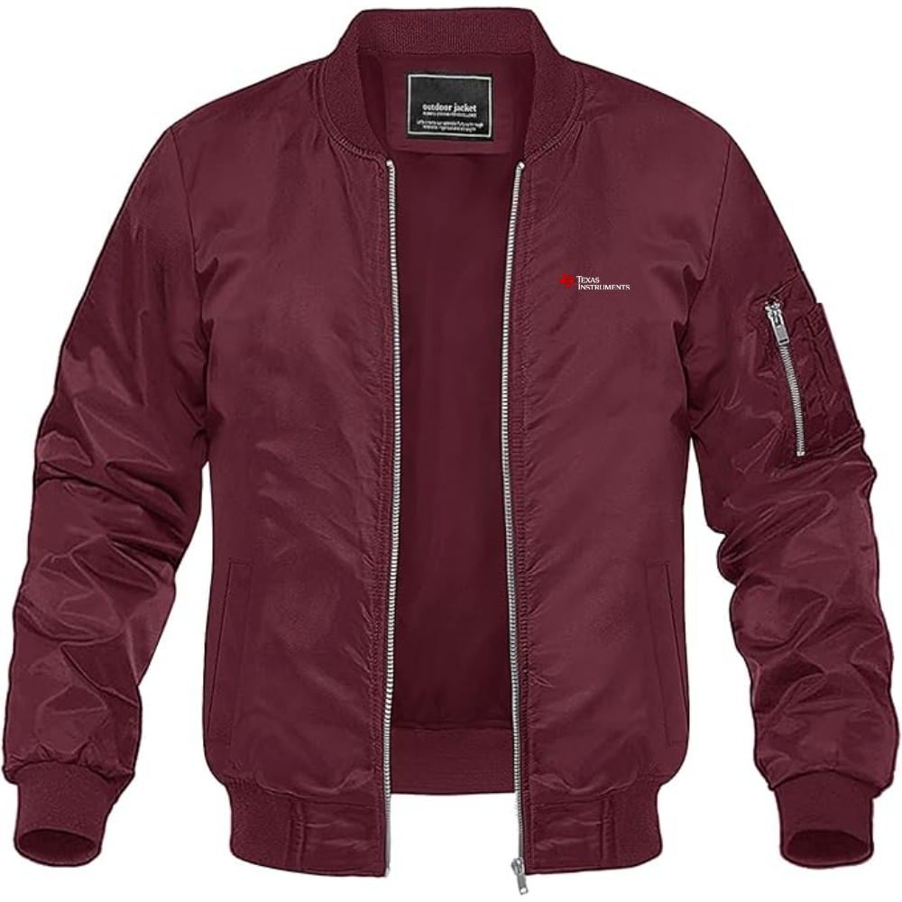 Men's Texas Instruments Logo Lightweight Bomber Jacket Windbreaker Softshell Varsity Jacket Coat