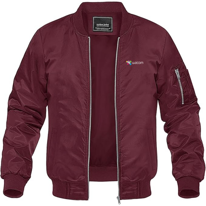 Men's Wacom Logo Lightweight Bomber Jacket Windbreaker Softshell Varsity Jacket Coat