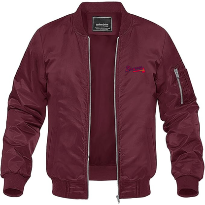 Men's Atlanta Braves Logo Lightweight Bomber Jacket Windbreaker Softshell Varsity Jacket Coat
