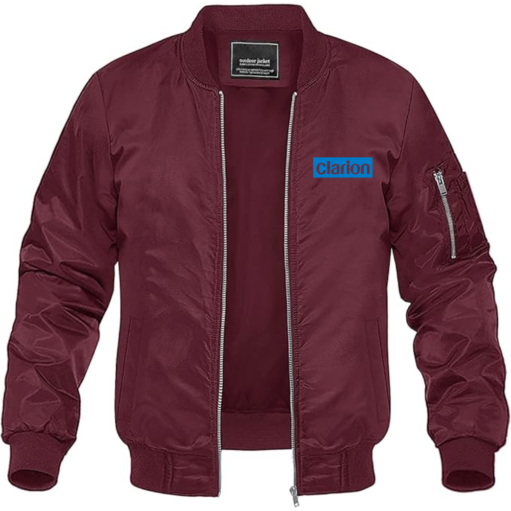 Men's Clarion Logo Lightweight Bomber Jacket Windbreaker Softshell Varsity Jacket Coat