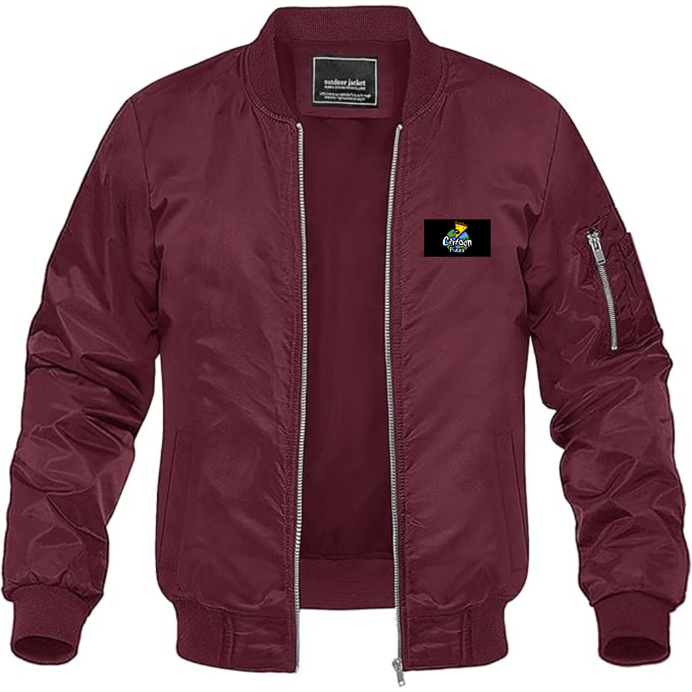 Men's Cartoon Pizza Logo Lightweight Bomber Jacket Windbreaker Softshell Varsity Jacket Coat