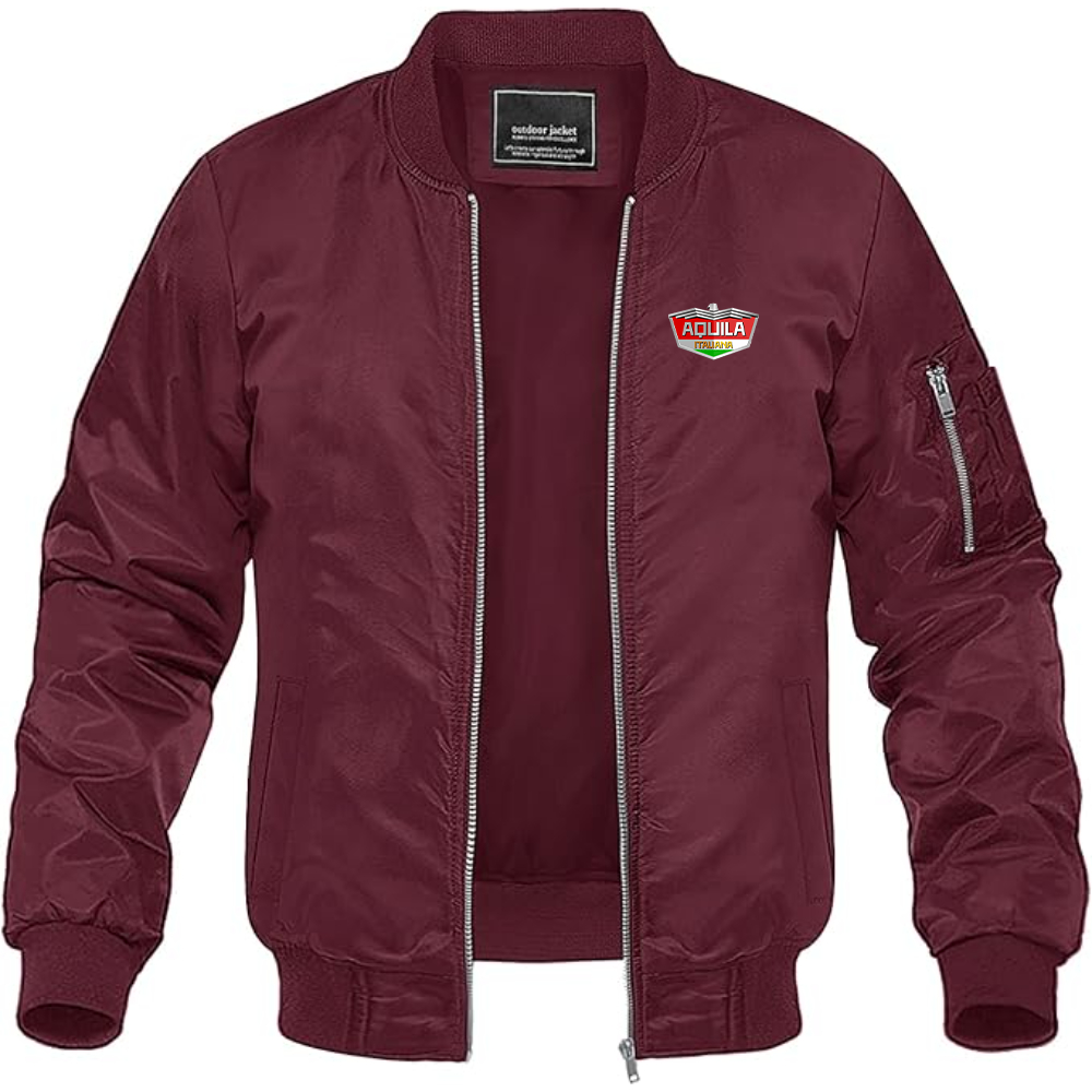 Men's  Aquila Italiana  Logo Lightweight Bomber Jacket Windbreaker Softshell Varsity Jacket Coat