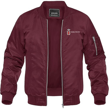 Men's Brown University Lightweight Bomber Jacket Windbreaker Softshell Varsity Jacket Coat