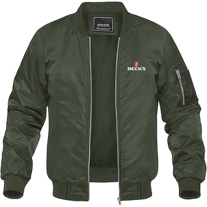 Men's Becks Logo Lightweight Bomber Jacket Windbreaker Softshell Varsity Jacket Coat