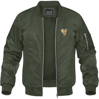 Men's IC Bus Logo Lightweight Bomber Jacket Windbreaker Softshell Varsity Jacket Coat