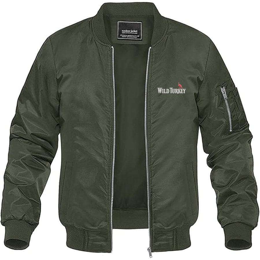 Men's Wild Turkey Logo Lightweight Bomber Jacket Windbreaker Softshell Varsity Jacket Coat