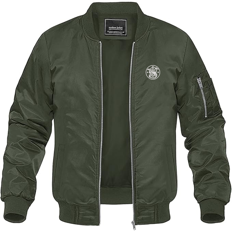 Men's Smith and Wesson Symbol Logo Lightweight Bomber Jacket Windbreaker Softshell Varsity Jacket Coat