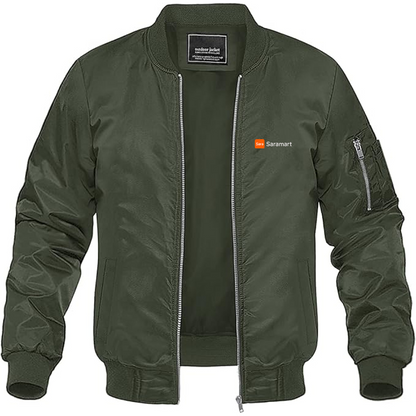 Men's Saramart Logo Lightweight Bomber Jacket Windbreaker Softshell Varsity Jacket Coat