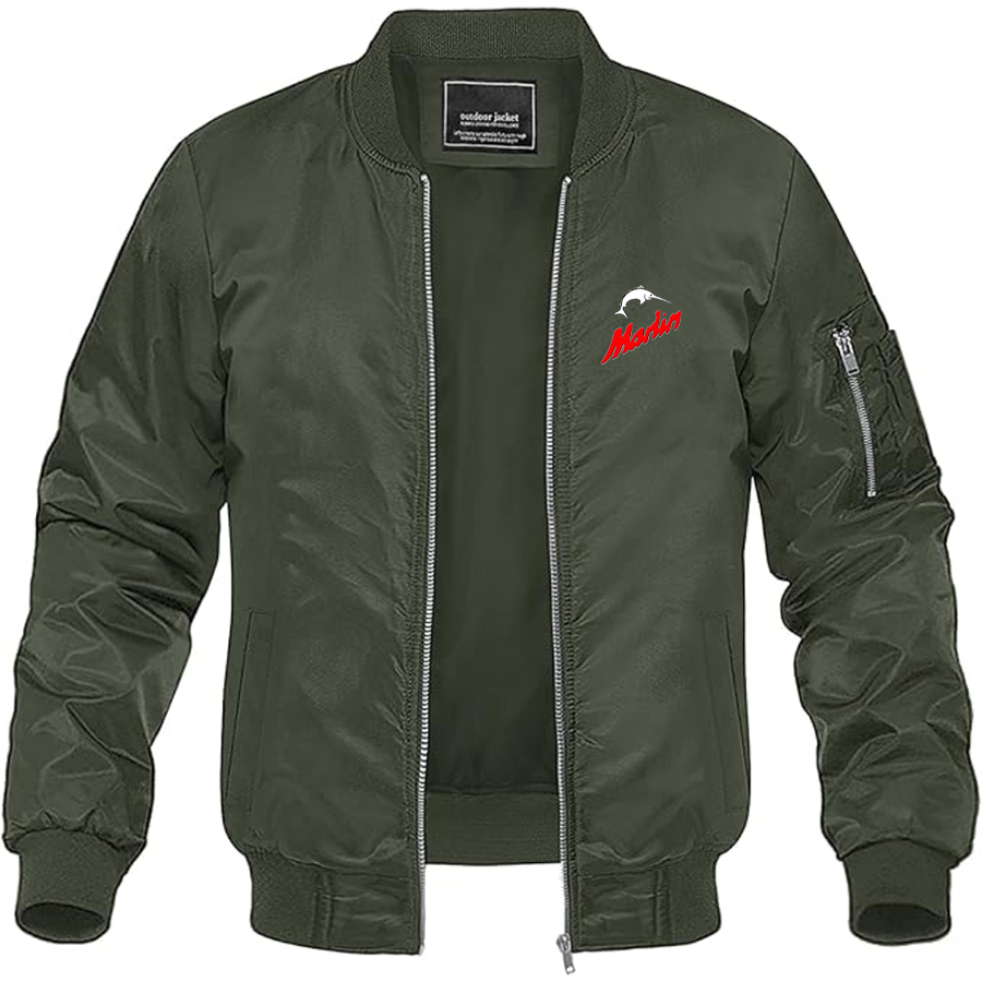 Men's Marlin Logo Lightweight Bomber Jacket Windbreaker Softshell Varsity Jacket Coat
