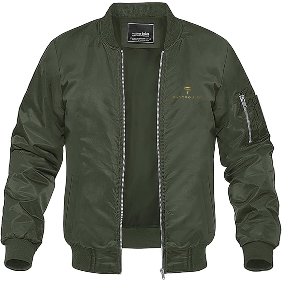 Men's Spyros Panopoulos Logo Lightweight Bomber Jacket Windbreaker Softshell Varsity Jacket Coat