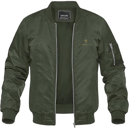 Men's Spyros Panopoulos Logo Lightweight Bomber Jacket Windbreaker Softshell Varsity Jacket Coat