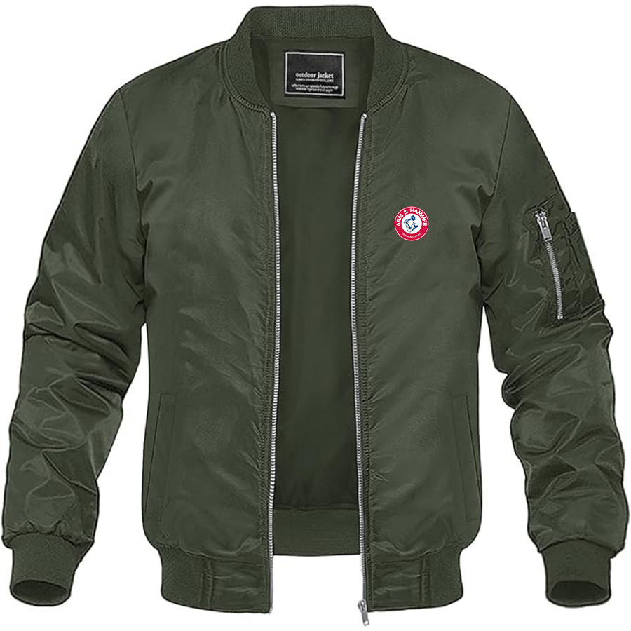 Men's Arm Hammer Logo Lightweight Bomber Jacket Windbreaker Softshell Varsity Jacket Coat