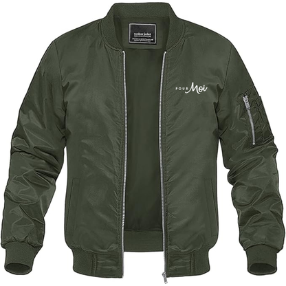 Men's Pour Moi Logo  Lightweight Bomber Jacket Windbreaker Softshell Varsity Jacket Coat