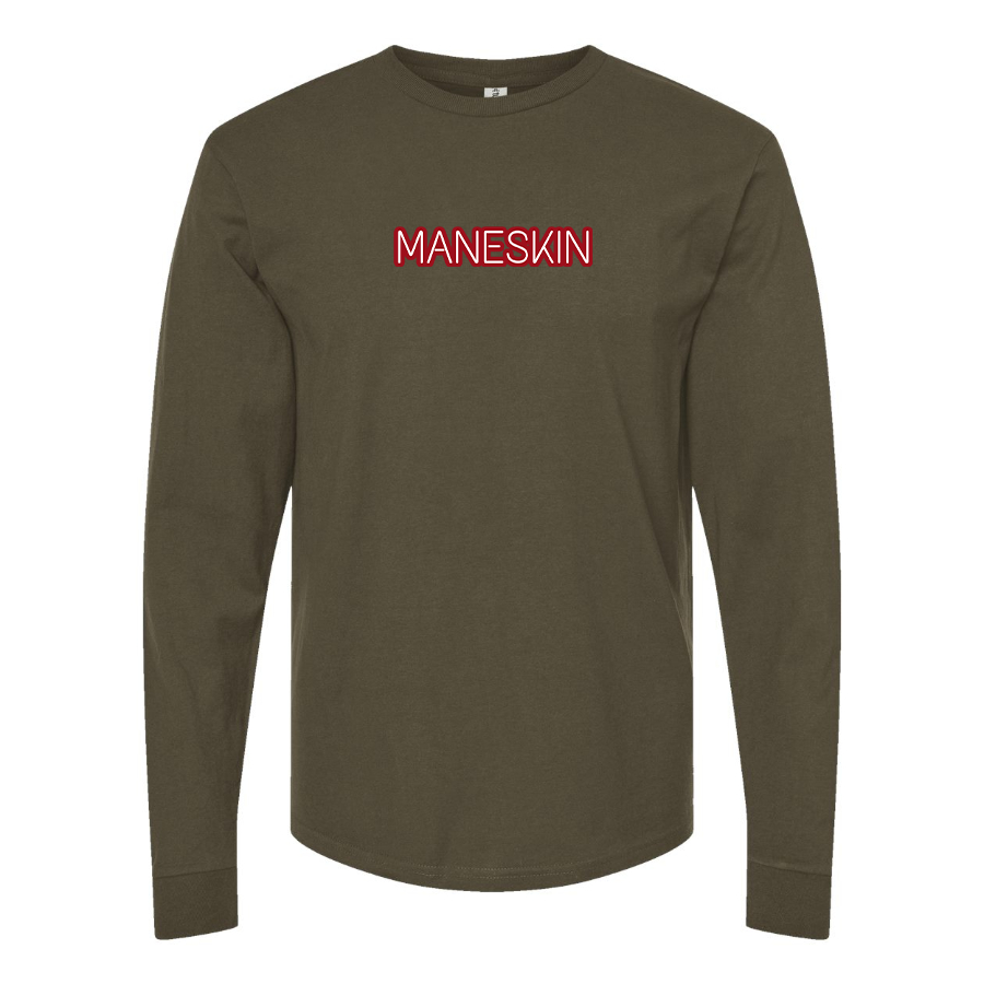 Men's Maneskin Red Neon Letter Logo Cotton Long Sleeve T-Shirt