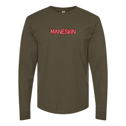 Men's Maneskin Red Neon Letter Logo Cotton Long Sleeve T-Shirt