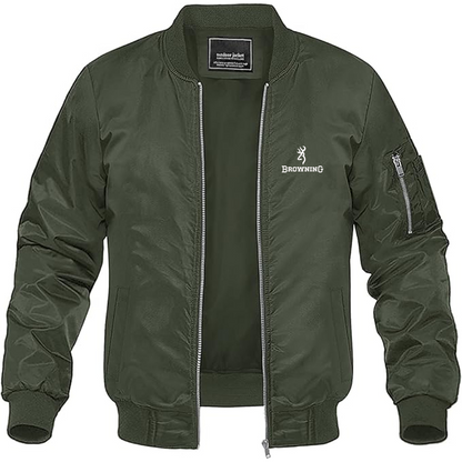 Men's Browning Logo Lightweight Bomber Jacket Windbreaker Softshell Varsity Jacket Coat