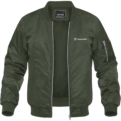 Men's  Fannie Mae Logo Lightweight Bomber Jacket Windbreaker Softshell Varsity Jacket Coat