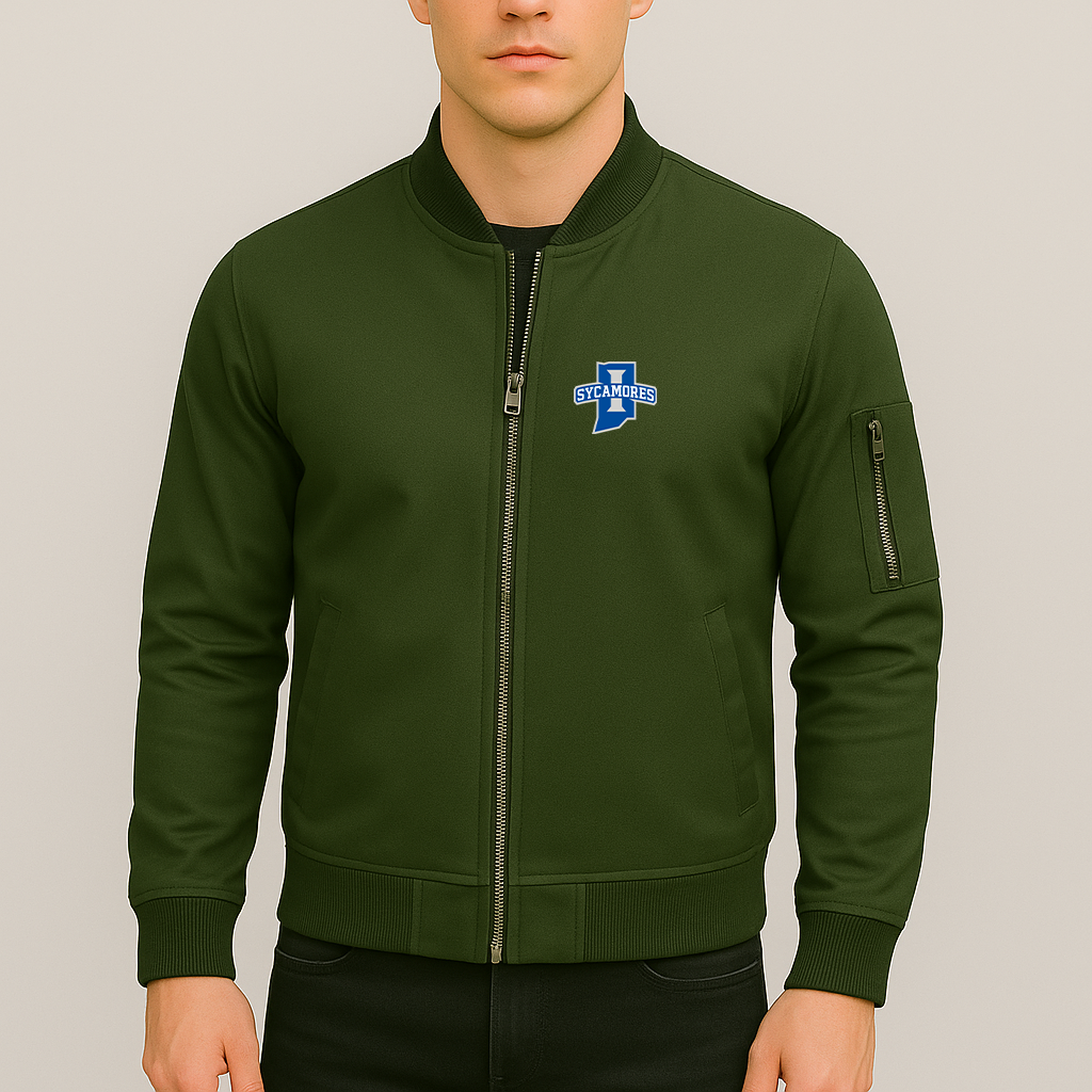 Men's Indiana State Sycamores Logo Lightweight Bomber Jacket Windbreaker Softshell Varsity Jacket Coat