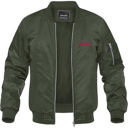 Men's Evian Logo Lightweight Bomber Jacket Windbreaker Softshell Varsity Jacket Coat