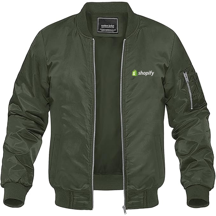 Men's Shopify Logo Lightweight Bomber Jacket Windbreaker Softshell Varsity Jacket Coat