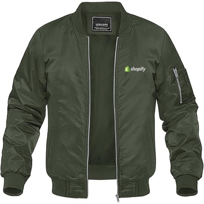 Men's Shopify Logo Lightweight Bomber Jacket Windbreaker Softshell Varsity Jacket Coat