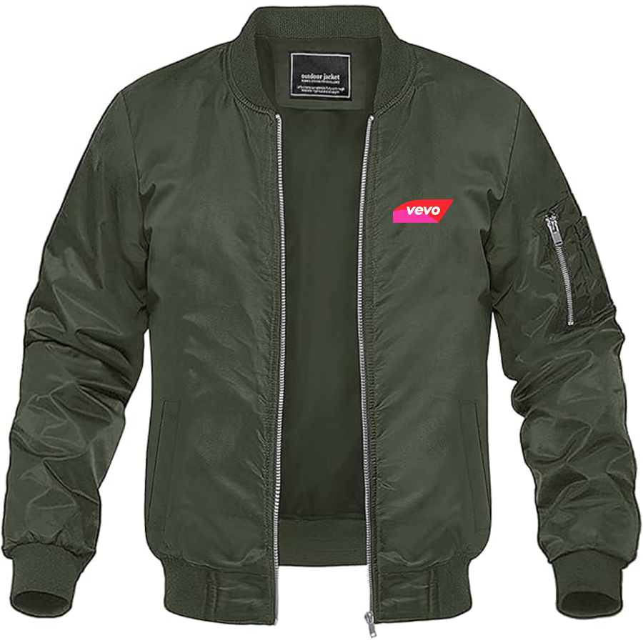 Men's Vevo Thumbnail Banner  Logo Lightweight Bomber Jacket Windbreaker Softshell Varsity Jacket Coat
