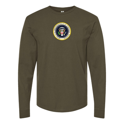 Men's USA President Seal Logo Cotton Long Sleeve T-Shirt