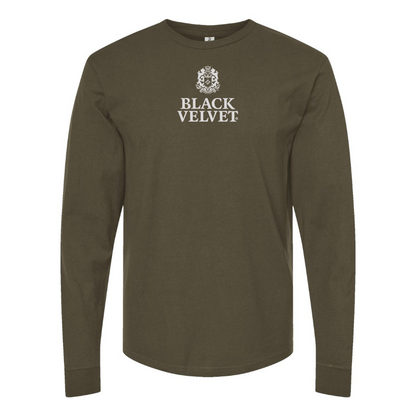 Men's Black Velvet Logo Cotton Long Sleeve T-Shirt