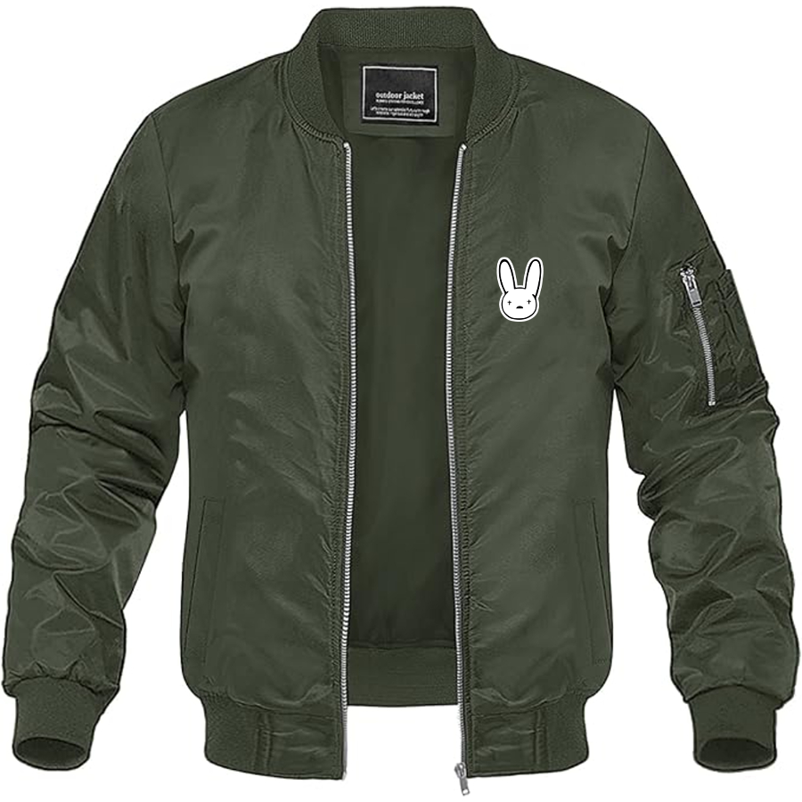 Men's Bad Bunny Logo Lightweight Bomber Jacket Windbreaker Softshell Varsity Jacket Coat