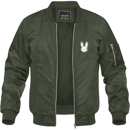 Men's Bad Bunny Logo Lightweight Bomber Jacket Windbreaker Softshell Varsity Jacket Coat