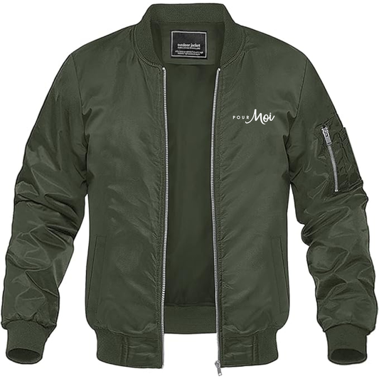 Men's Pour Moi Logo  Lightweight Bomber Jacket Windbreaker Softshell Varsity Jacket Coat