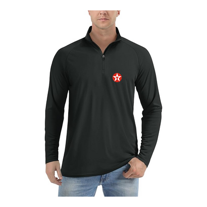 Men's Texaco Logo  Lightweight Quarter-Zip Athletic Shirt Long Sleeve Performance Wear