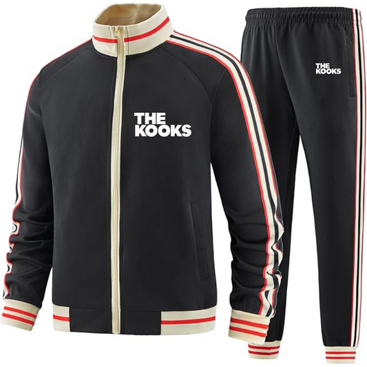 Men's The Kooks Two Piece Designer Tracksuit with Bold Striped Accents and Zippered Front Elevated Athletic
