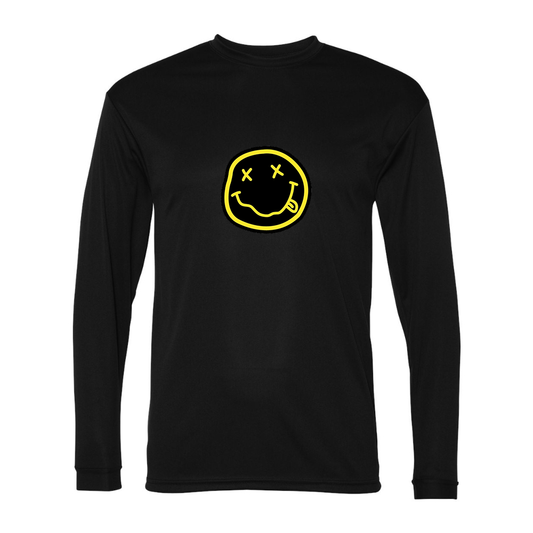 Men's Nirvana Yellow and Black Face Performance Long Sleeve T-Shirt