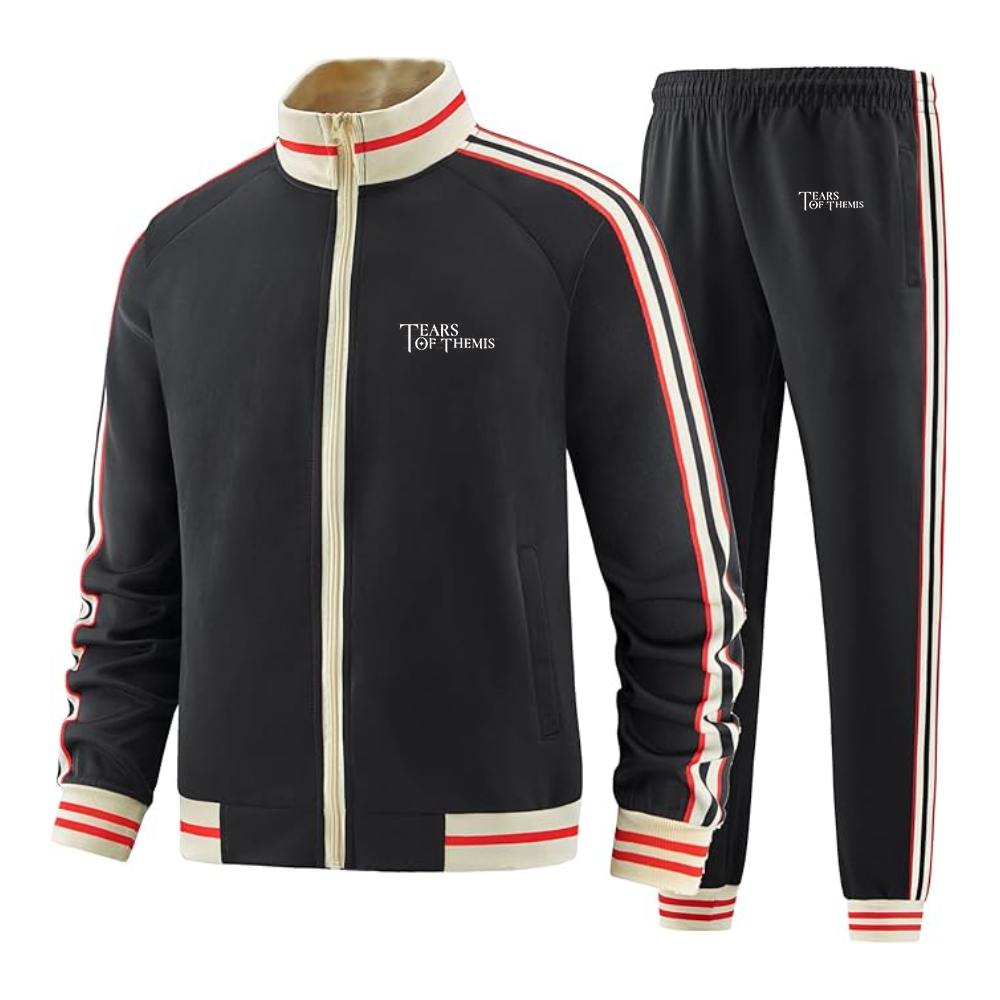 Men's Tear Of Themis Logo Tracksuit with Bold Striped Accents and Zippered Front Athletic Wear