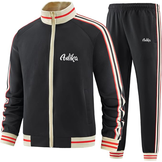 Men's Adika  Two Piece Designer Tracksuit with Bold Striped Accents and Zippered Front Elevated Athletic
