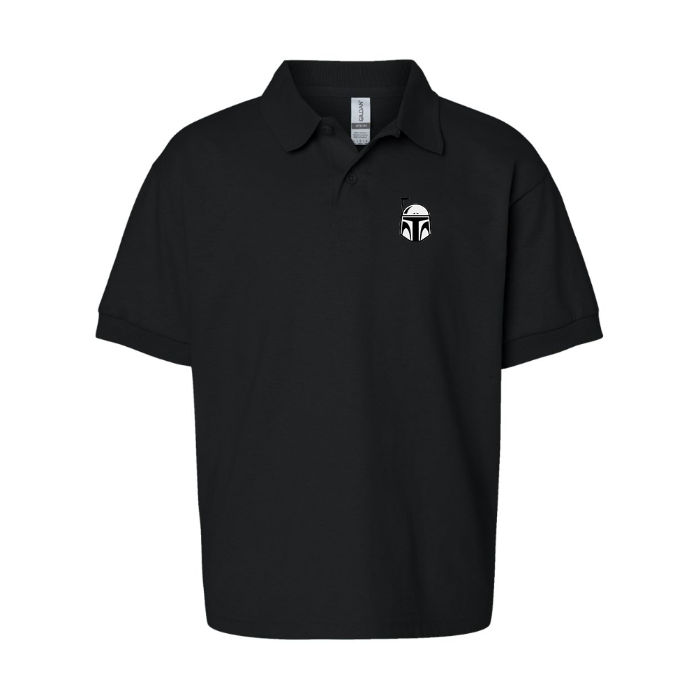 Youth Star Wars Boba Fett Helmet Gildan Dry Blend Jersey Polo