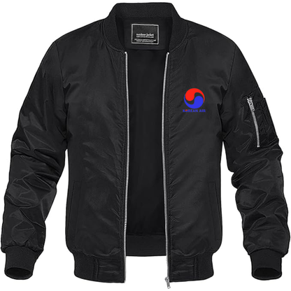 Men's  Korean Air Logo Lightweight Bomber Jacket Windbreaker Softshell Varsity Jacket Coat