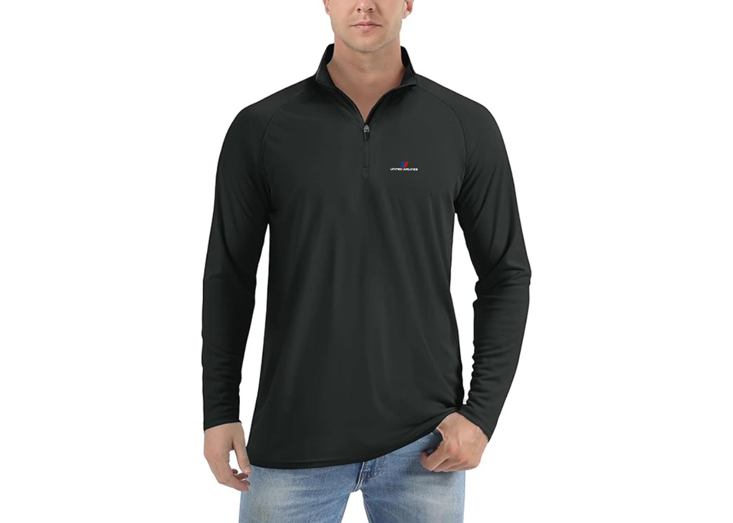 Men’s United Airlines Logo Lightweight Quarter-Zip Athletic Shirt Long Sleeve Performance Wear