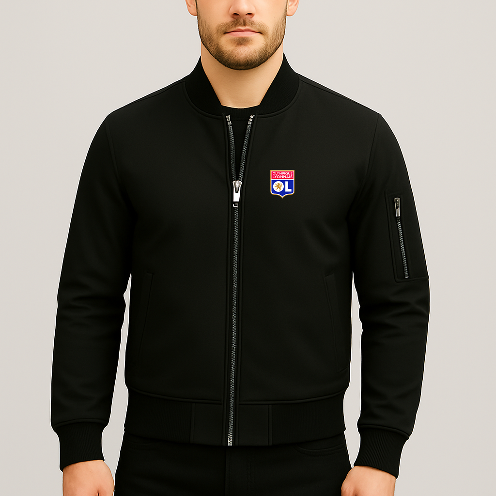Men's Olympique Lyonnais FC Lightweight Bomber Jacket - Black
