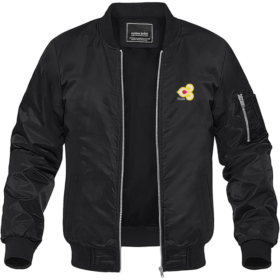 Men's Thai Airlines Logo Lightweight Bomber Jacket Windbreaker Softshell Varsity Jacket Coat